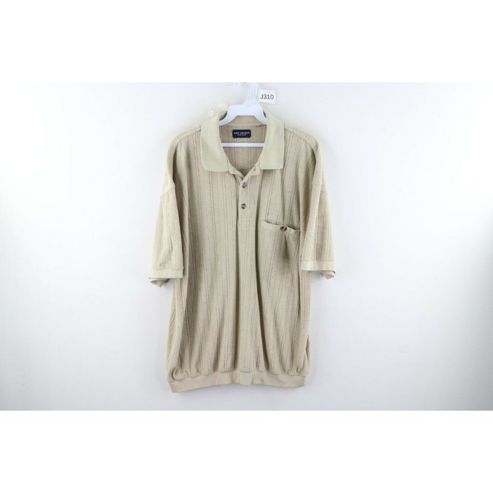 Vintage 90s Streetwear Grunge XL Collared Terry Cloth Polo Sweater Tan Beige